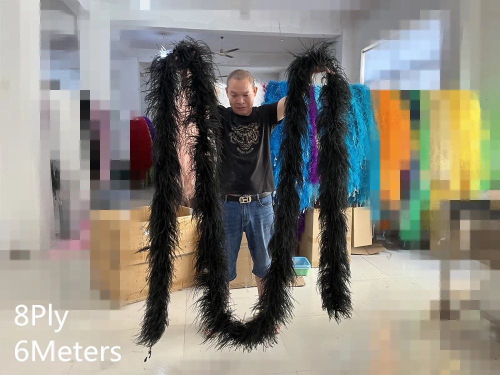 6 Meters Black Ostrich Feathers Boa Scarf Natural Ostrich feathers boa Trims for Wedding Party Clothing Sewing Plumas Decoration