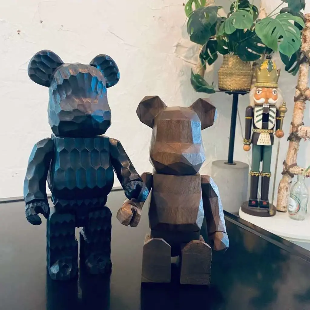 Bearbrick 400% hebanowy niedźwiedź falisty i orzech Rhombus Bear BE @ RBRICK Wood rękodzieło figurka Premium kolekcja ozdoba