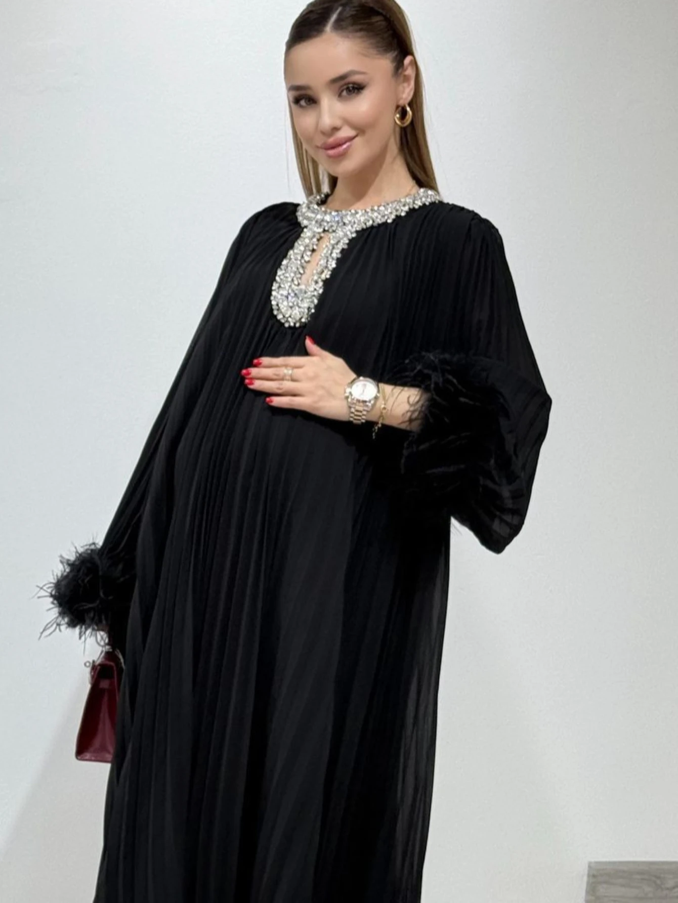 Eid Muslimisches Partykleid für Frauen, Ramadan, Diamanten, Federn, Abaya, lange Kleider, Kaftan, Vestidos, Dubai, Robe, Jalabiya, 2025, Abays