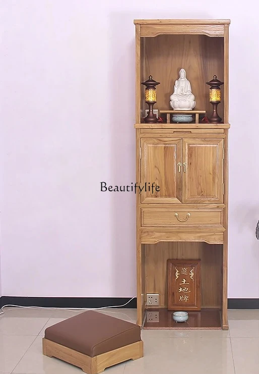 

Old elm standing cabinet, shrine shrine cabinet, table supply cabinet, new Chinese solid wood double-layer simple