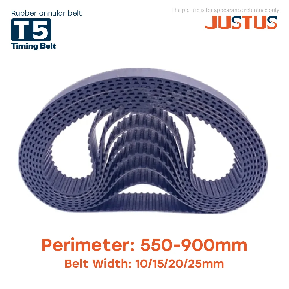 T5 Rubber Closed Loop Timing Belt Width 10/15/20/25mm Perimeter 550-900mm Pitch 5mm T5 Synchronous Belt