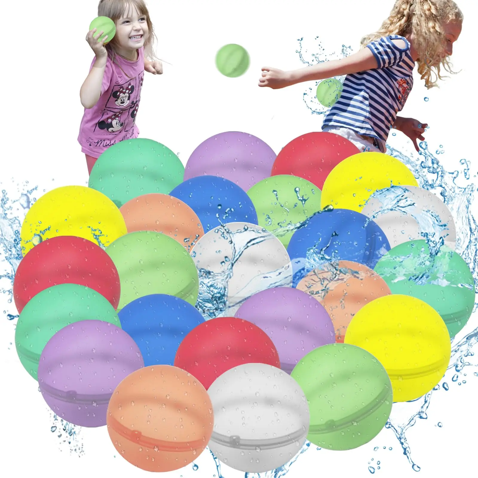 24Pcs Water Balloon Reusable,Water Ball Toys for Kid,Soft Silicone Water Balloon Quick Fill,Kid Adult Water Game Summer Party