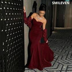 Smileven Burgundy Mermaid Backless Prom Dress Sexy Off Shoulder Formal Evening Gowns Sleeveless Wedding Party Dress Customized