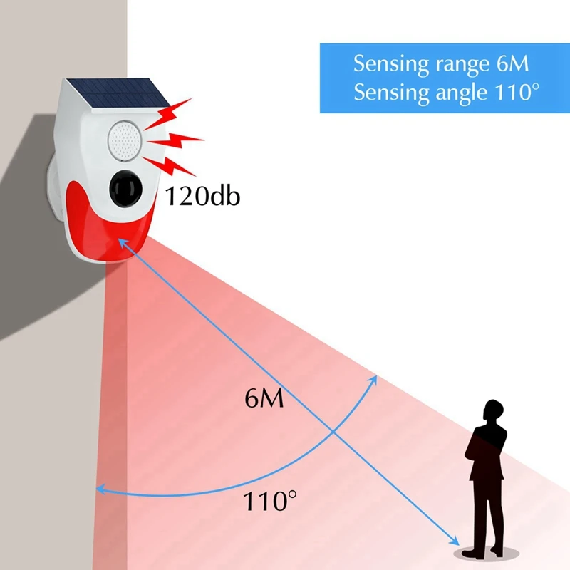 Sensores solares exteriores do sistema de detecção do corpo humano com controle remoto 120db detector de som para casa e fazenda