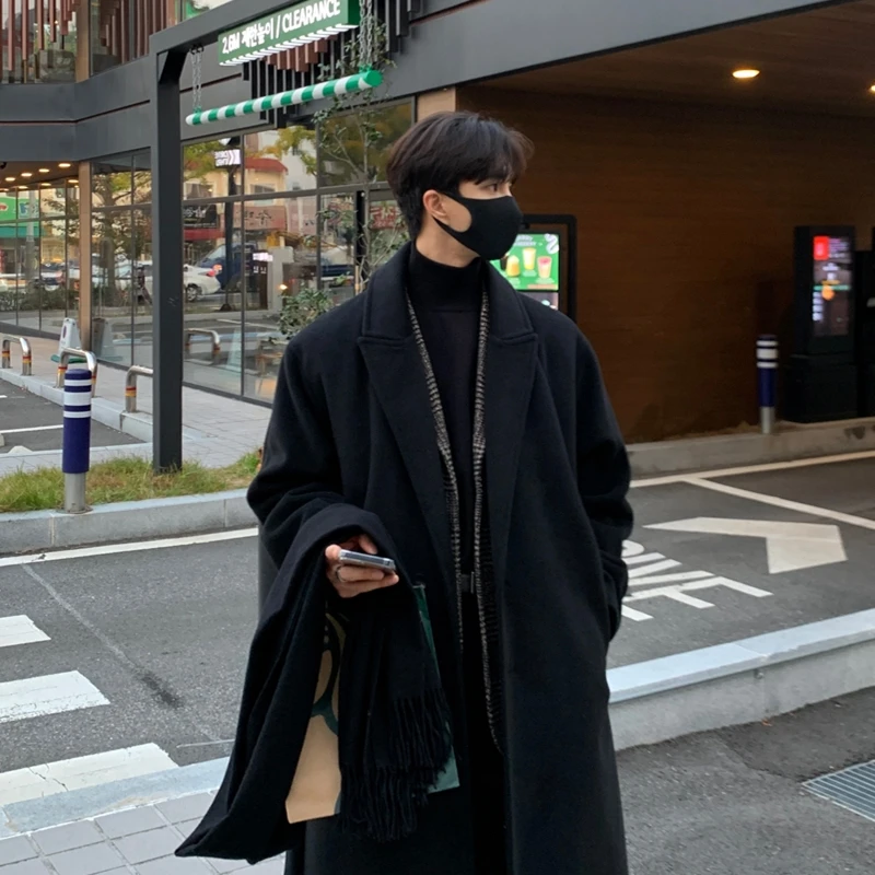 

Мужское шерстяное пальто выше колена, осенне-зимнее, утепленное, средней длины, свободного кроя, модное, винтажное, из твида, в корейском стиле, для молодежи, энергичное