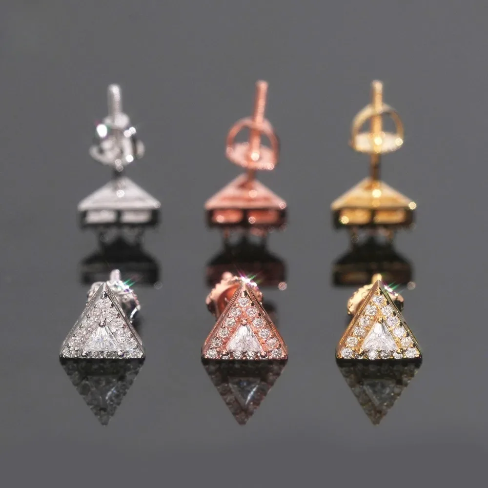 Triangle Cut Moissanite Stud Earrings Screwback 925 Sterling Silver Hiphop Geometric Earrings White Gold Pass Tester Gift Girls