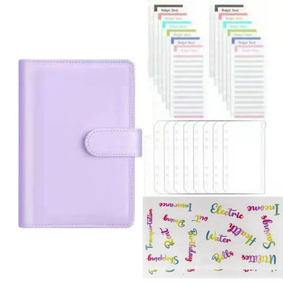 2025 A5 A6 Budget Binder Planner With 12 Pieces Cash Envelopes, Colorful PU Leather Notebook Binder With 6 PCS A6 Binder Pockets