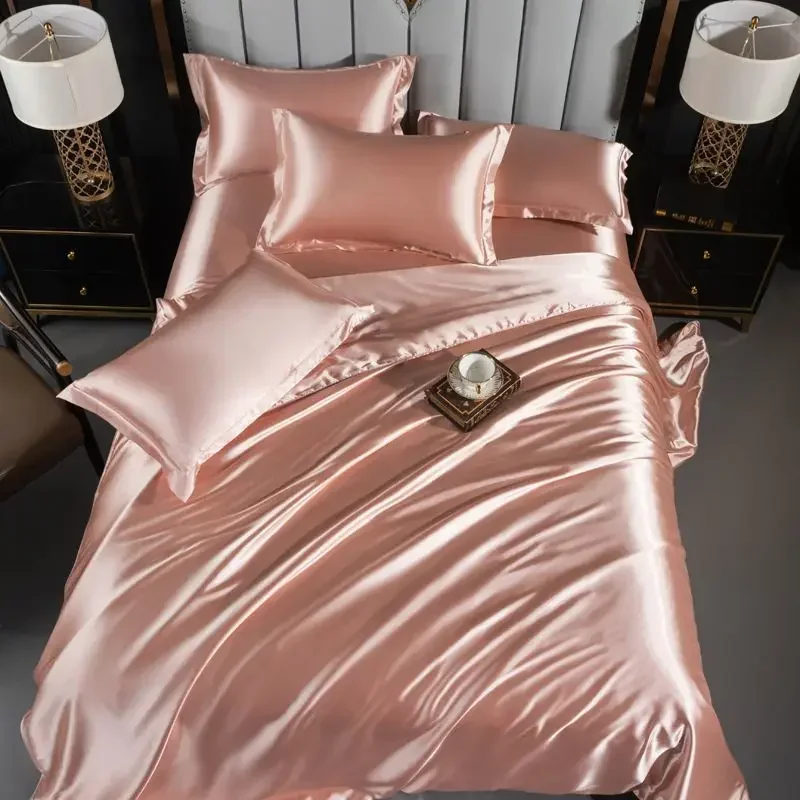 High End Home Emulation Silk Satin Bedding Set Luxury Single Double Duvet Cover Set High Quality King Queen Size Bedding Sets