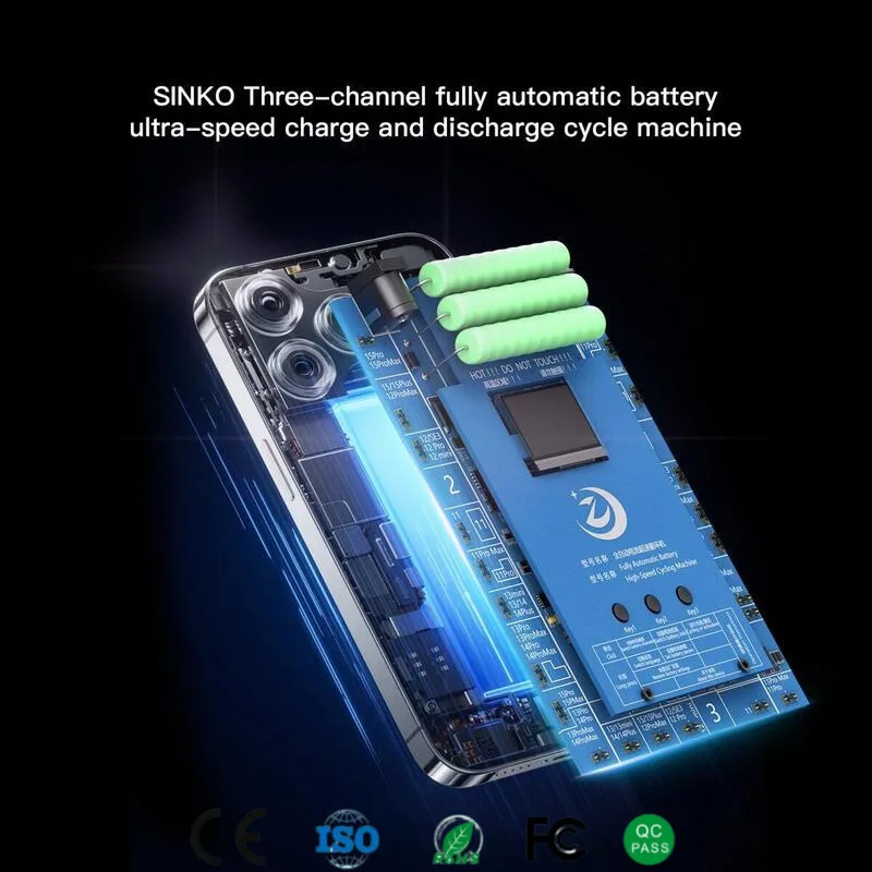

Fully Automatic Battery Cycle Tester with 3 Channels 5A High Current for iPhone 11-15PM Battery 3x Faster Than Traditional Model