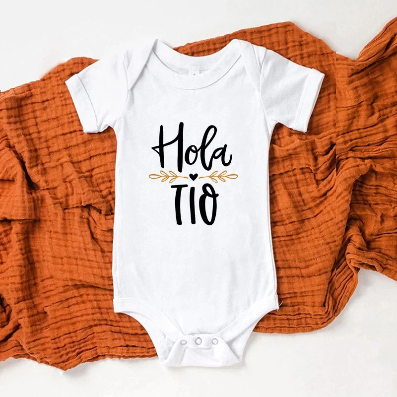 Hola Tio Tia Pregnancy Announcement Baby Bodysuit Jumpsuit Infant Clothing Casual Overalls Pregnancy Gift for New Aunt Uncle