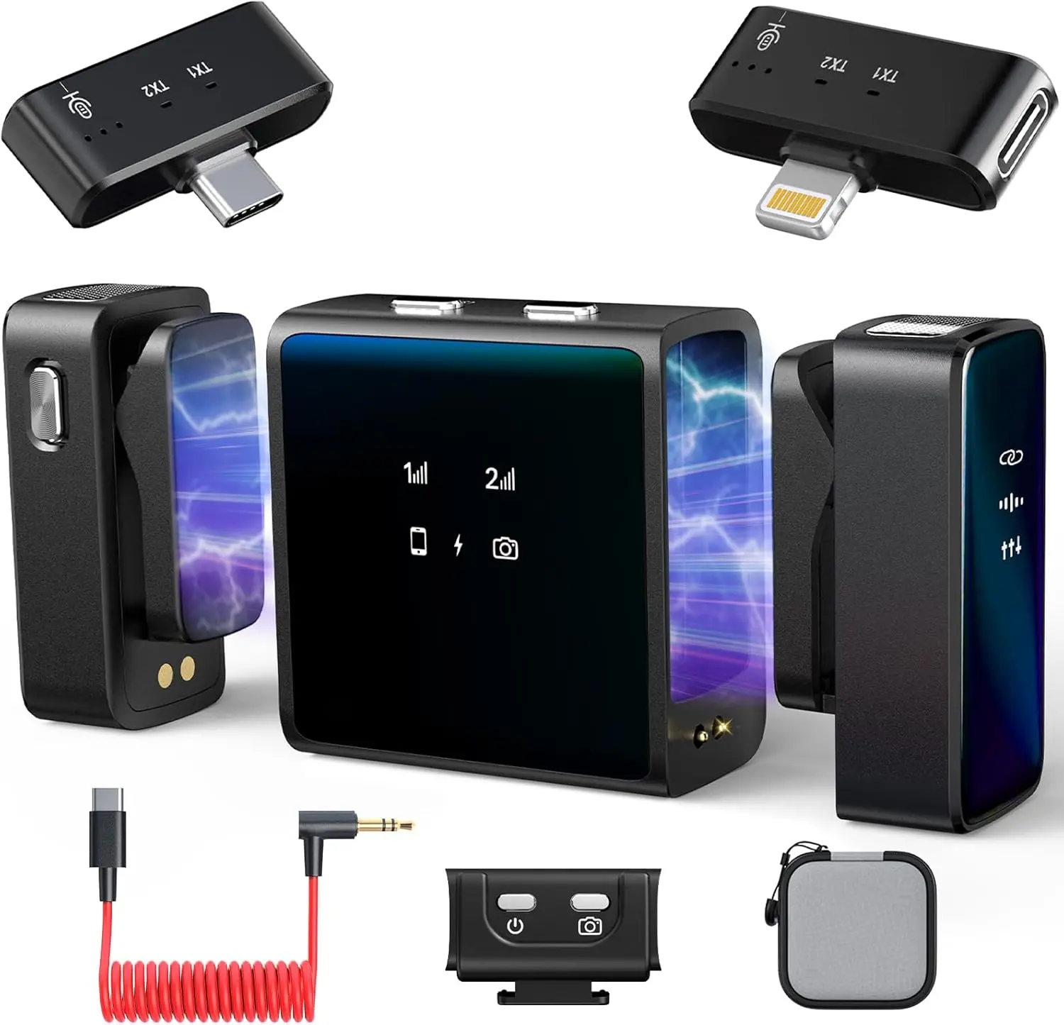 

Беспроводной петличный микрофон для iPhone/Android/камеры, аккумулятор 25 часов, диапазон 229 футов, шумоподавление, петличный микрофон с клипсой для видеоблогов