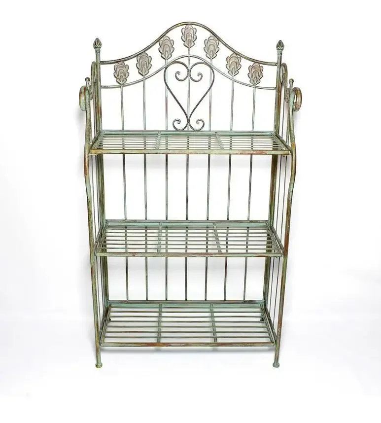 

Simple French Style Rural Vintage Iron Art, Dark Green Vintage Cast Iron Flower Rack Storage Rack