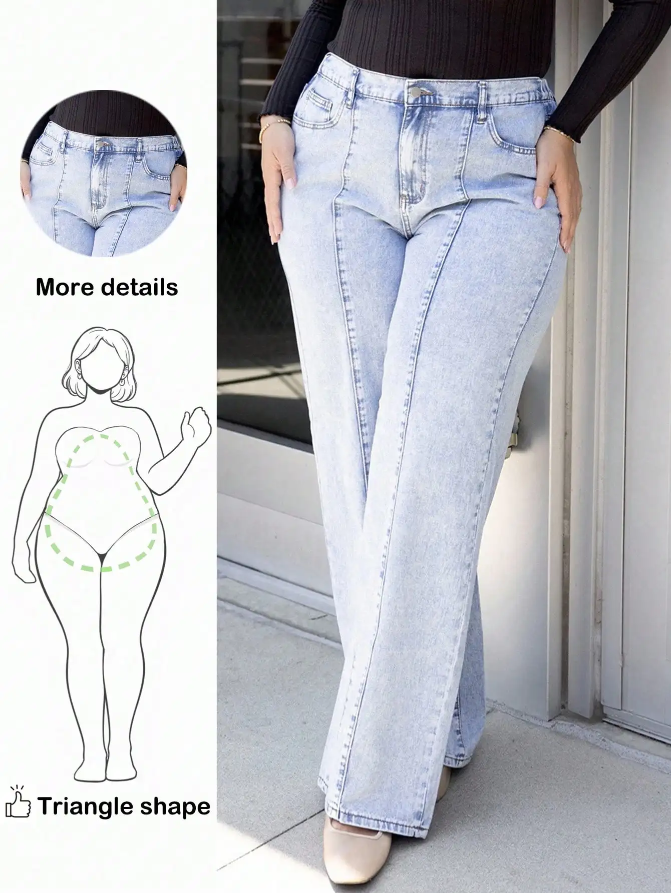 

Джинсы с высокой талией и пуговицами спереди для фигуры типа «треугольник», светлые, повседневные, широкие брюки из денима больших размеров