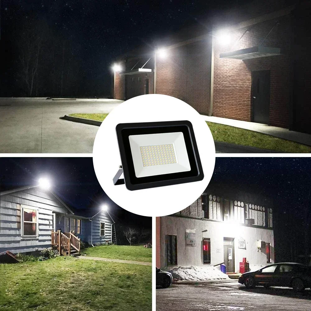 Impermeável Luz de inundação, Refletor Spotlight, Luz de rua, Lâmpada de parede, Projetor de jardim ao ar livre, 30W, 50W, 100W, AC 220V, IP68