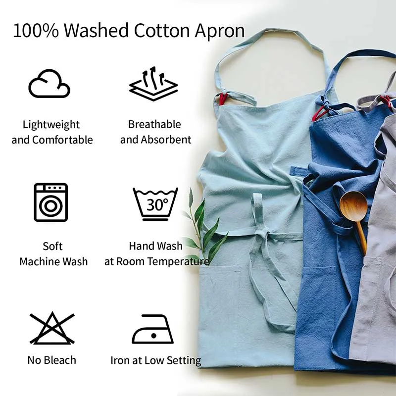 Lightweight Thin Pure Cotton Kitchen Apron for Women with Pocket Solid Color Sleeveless Pinafore for Cooking Cleaning Baking