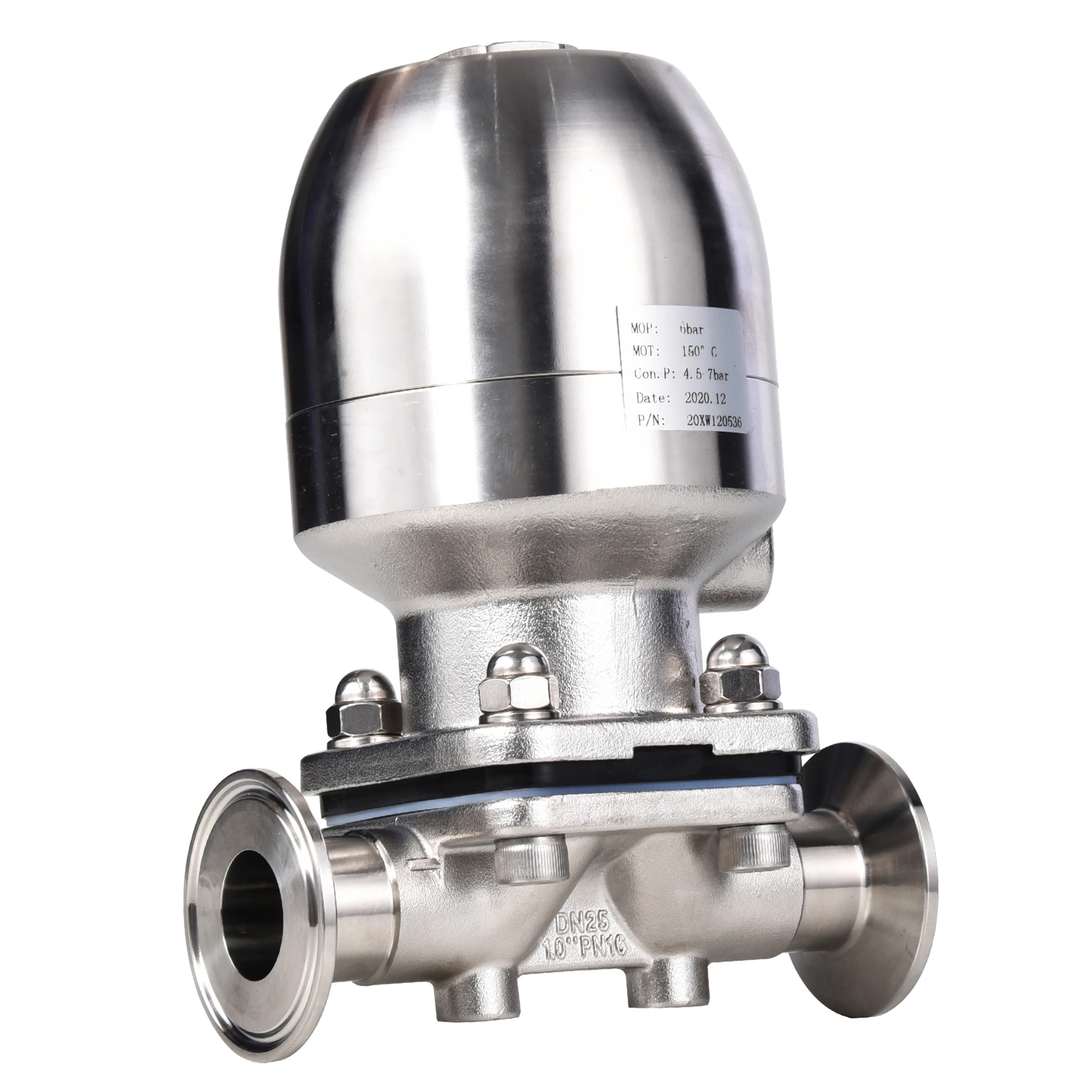 Sanitary Stainless Steel SS316L Plastic Pneumatic Actuator Tri Clamp Straight Diaphragm Valve