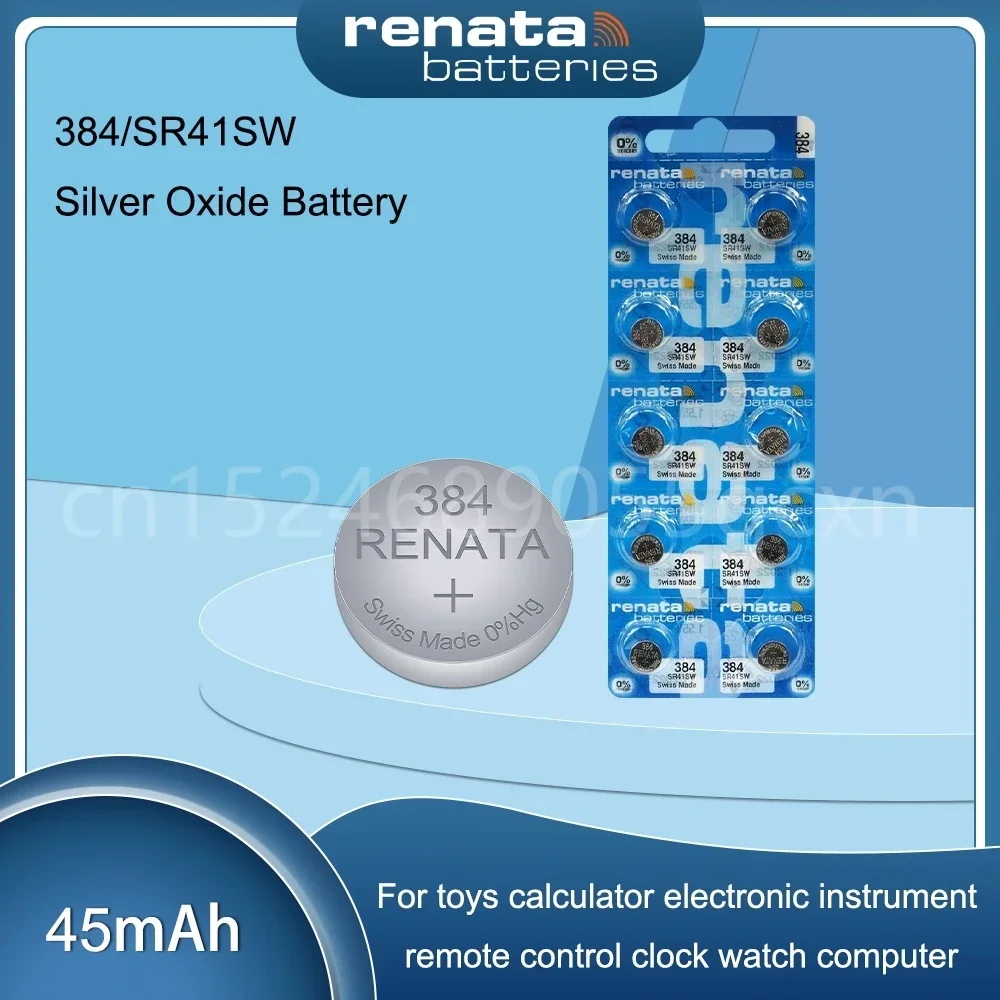 100% Original Renata 384 SR41SW 1.55V Silver Oxide Battery for Watch Toys Scales AG3 LR41 392A LR736 V3GA 192 Button Coin Cell