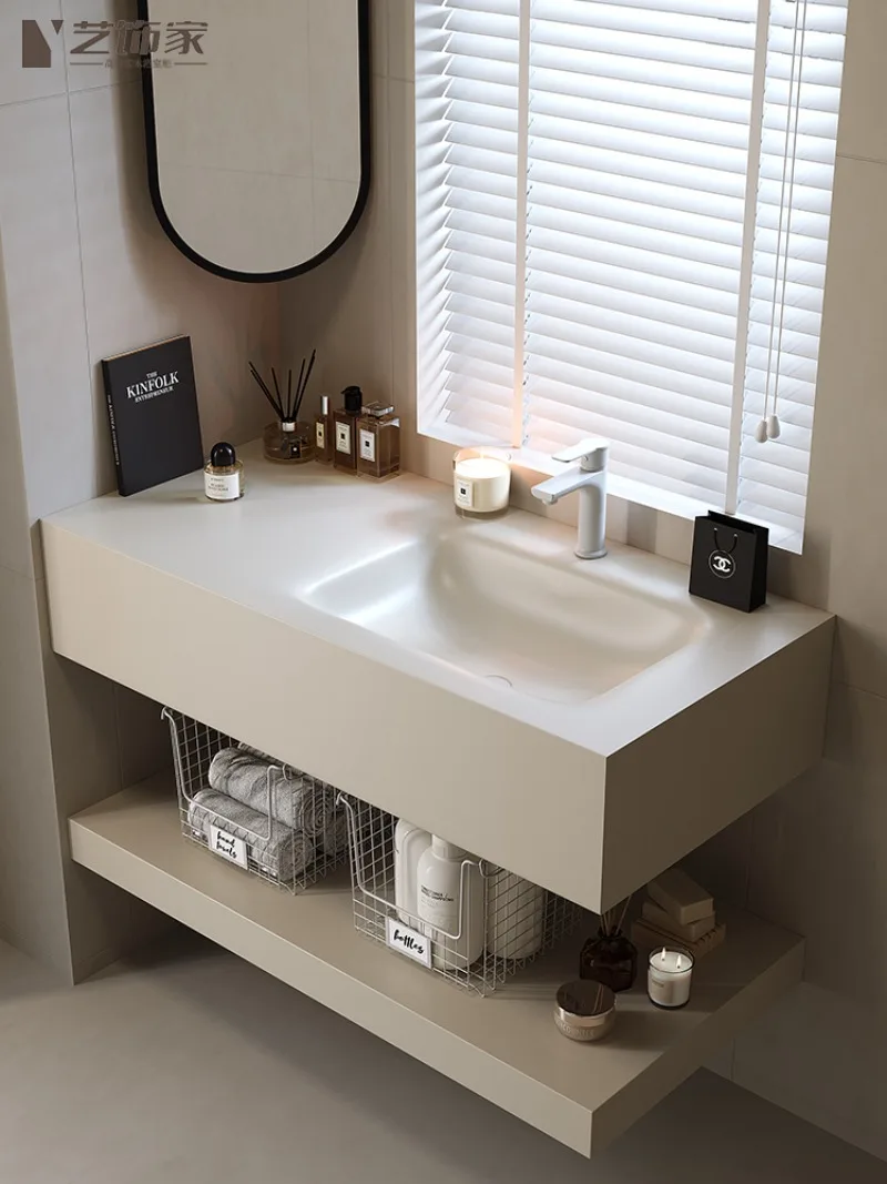 

2025 new hotel wind rock slab hot bending integrated basin bathroom cabinet combination toilet hand and face washing table custo