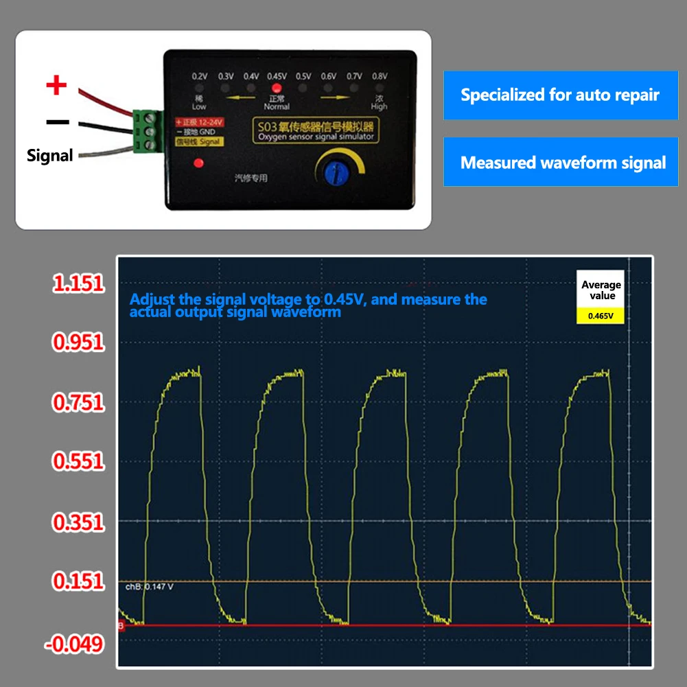Universal 0.2V-0.8V 4-Wire O2 Sensor Signal Simulator Voltage Tunable 4-Wire Oxygen Sensor Emulator for Diagnostic Testing