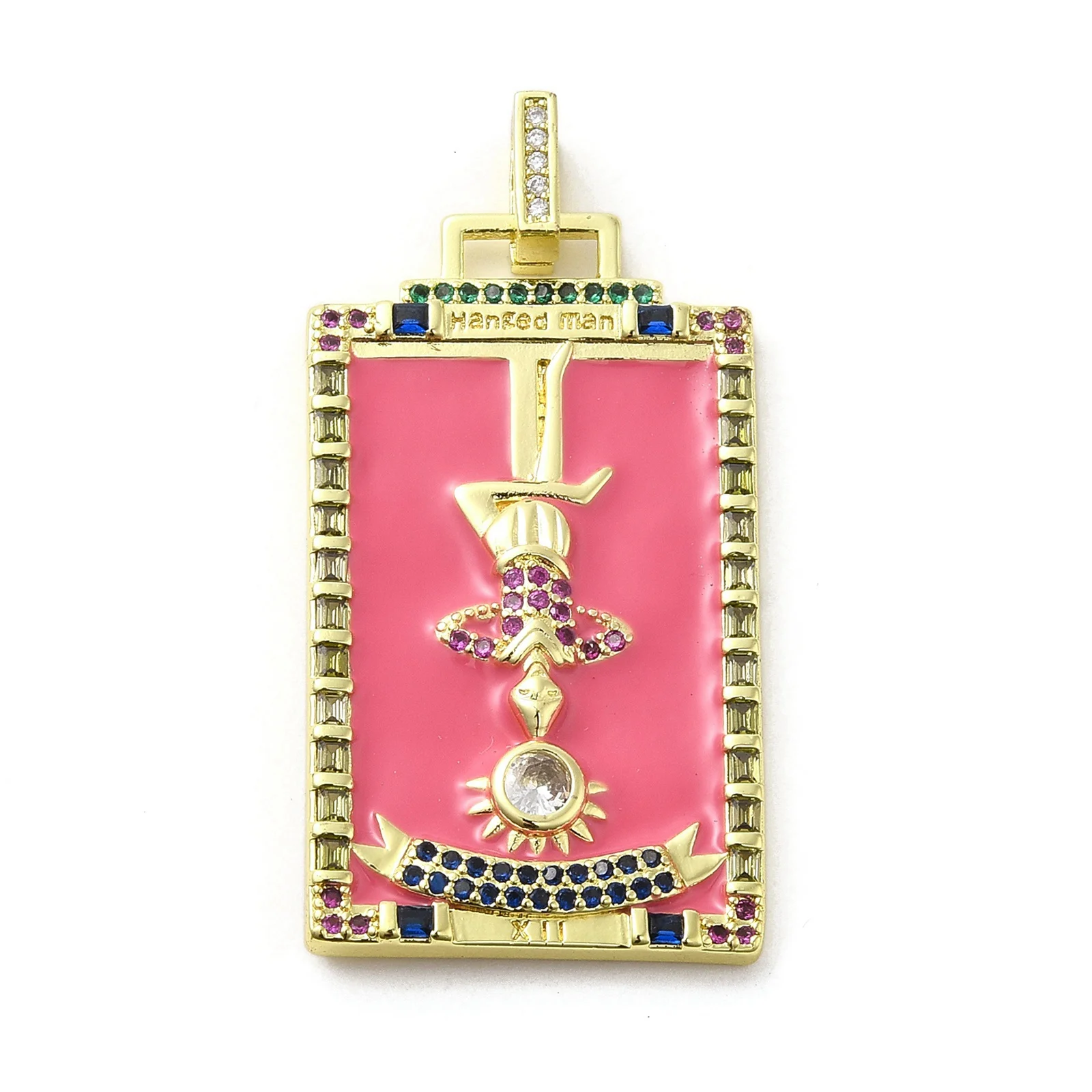 

5pcs Brass Micro Pave Cubic Zirconia Pendants with Enamel, Rectangle, Real 18K Gold Plated