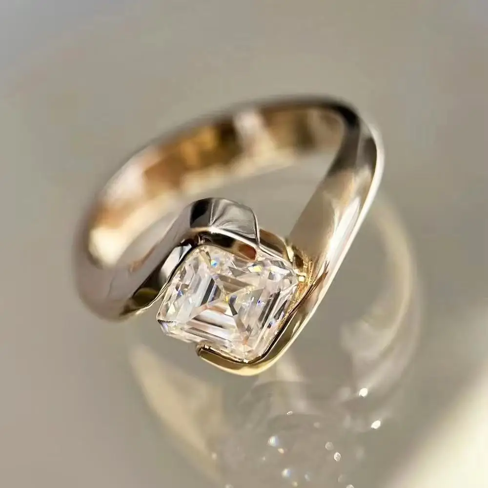 925 silver Mosan diamond ring female European and American fashion personality wedding engagement 1.5 carat diamond ring