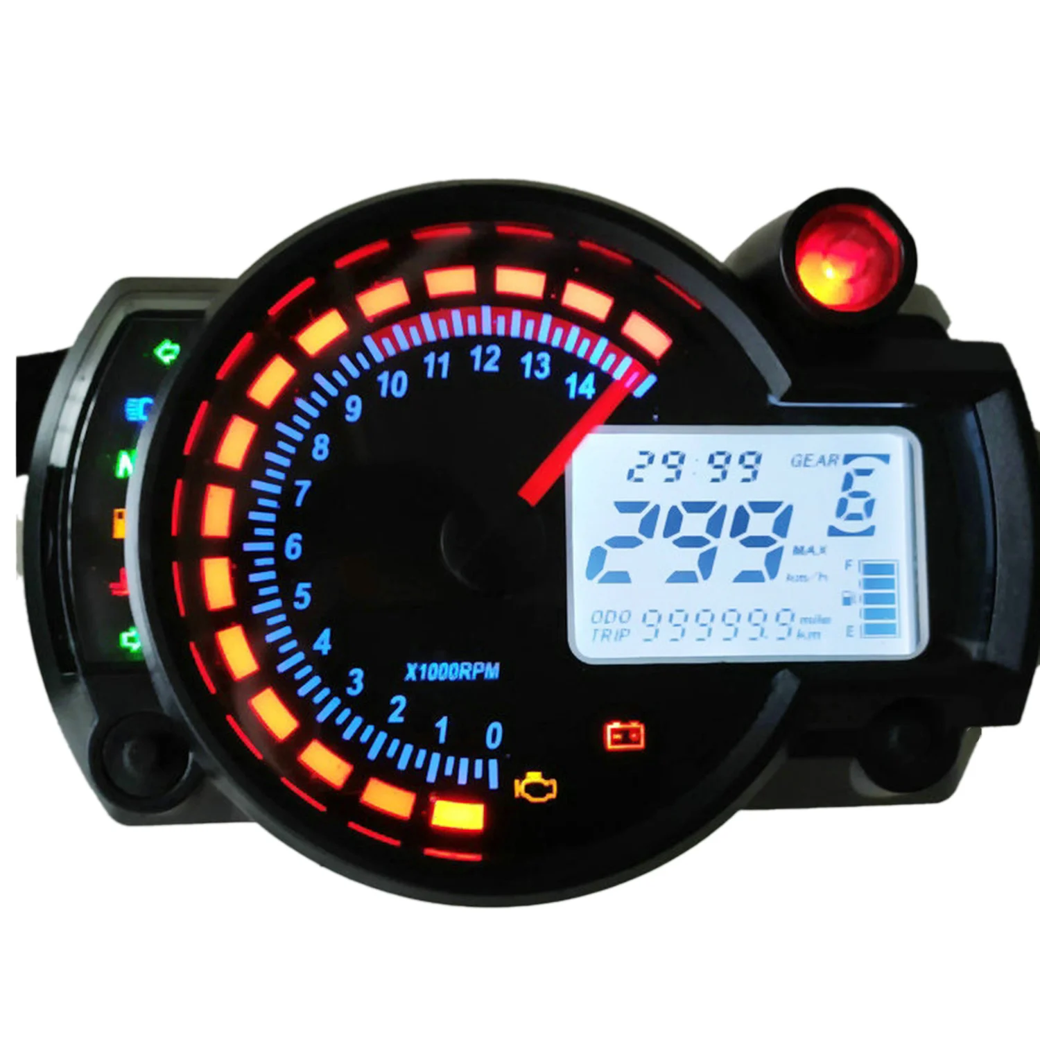 دراجة نارية LCD لوحة القيادة الرقمية ل KOSO RX2N عداد السرعة استبدال عداد المسافات متر أداة قابل للتعديل ماكس 299 كيلومتر/ساعة 7 ألوان