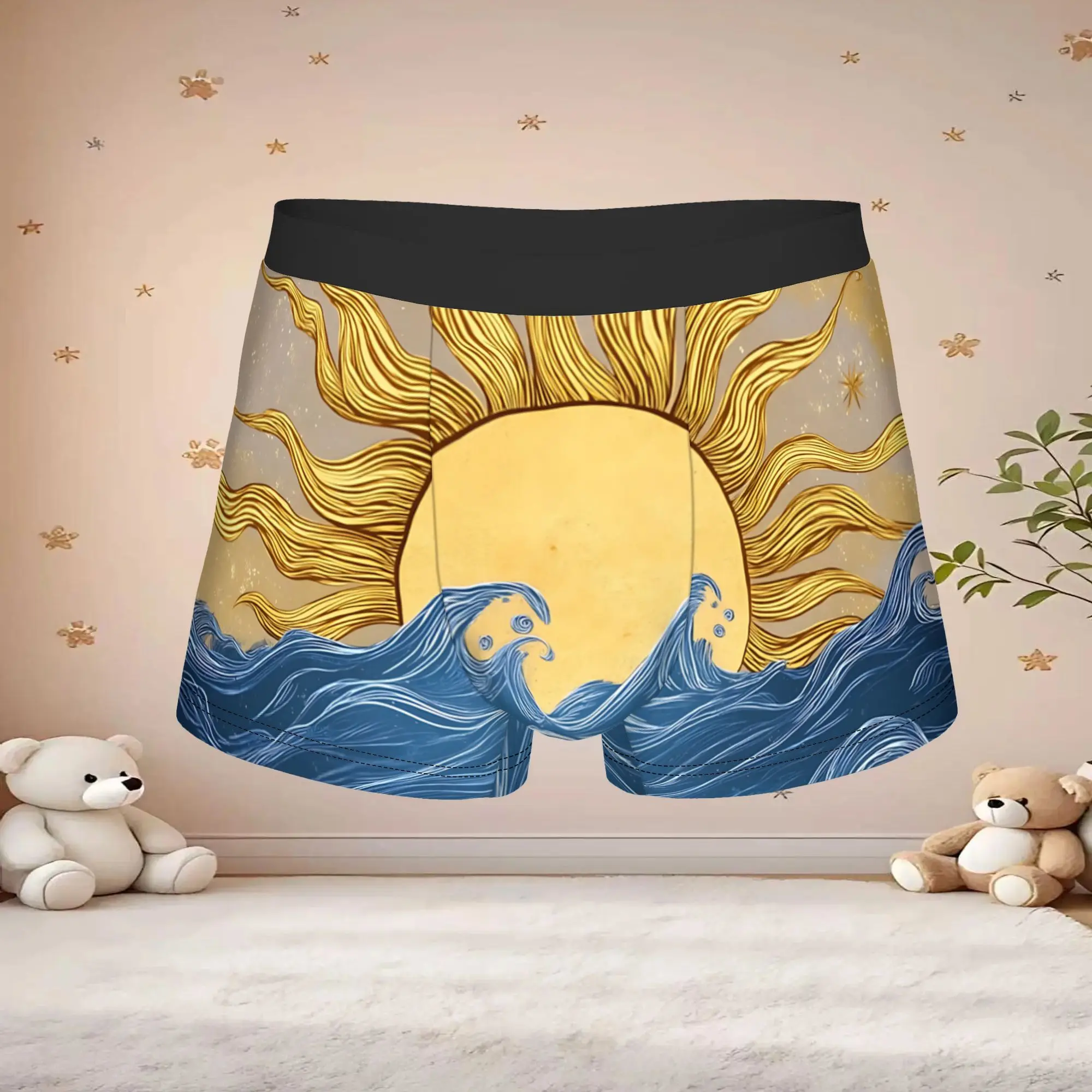 1pc Fashion Ancient Ocean Sun Wave Graphic Underpants Breathbale Panties Men's Underwear Comfortable Shorts Boxer Briefs