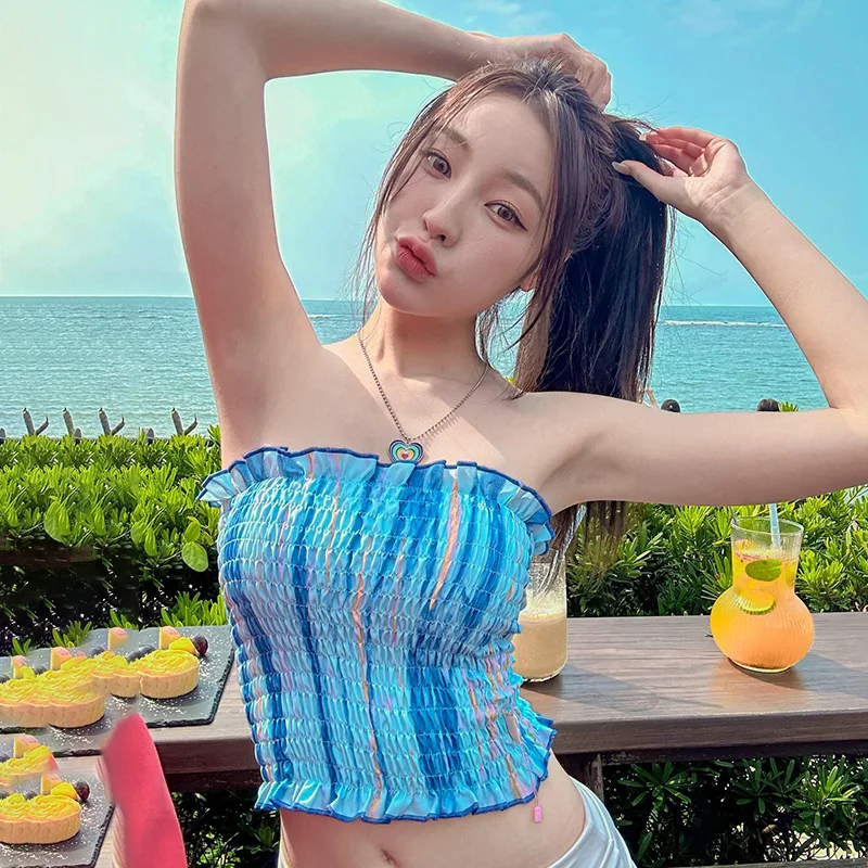 

Summer Printed Tube Top Women's Bustier ort Sve Floral Print Slim Fit Faionable Casual Top for Ladies