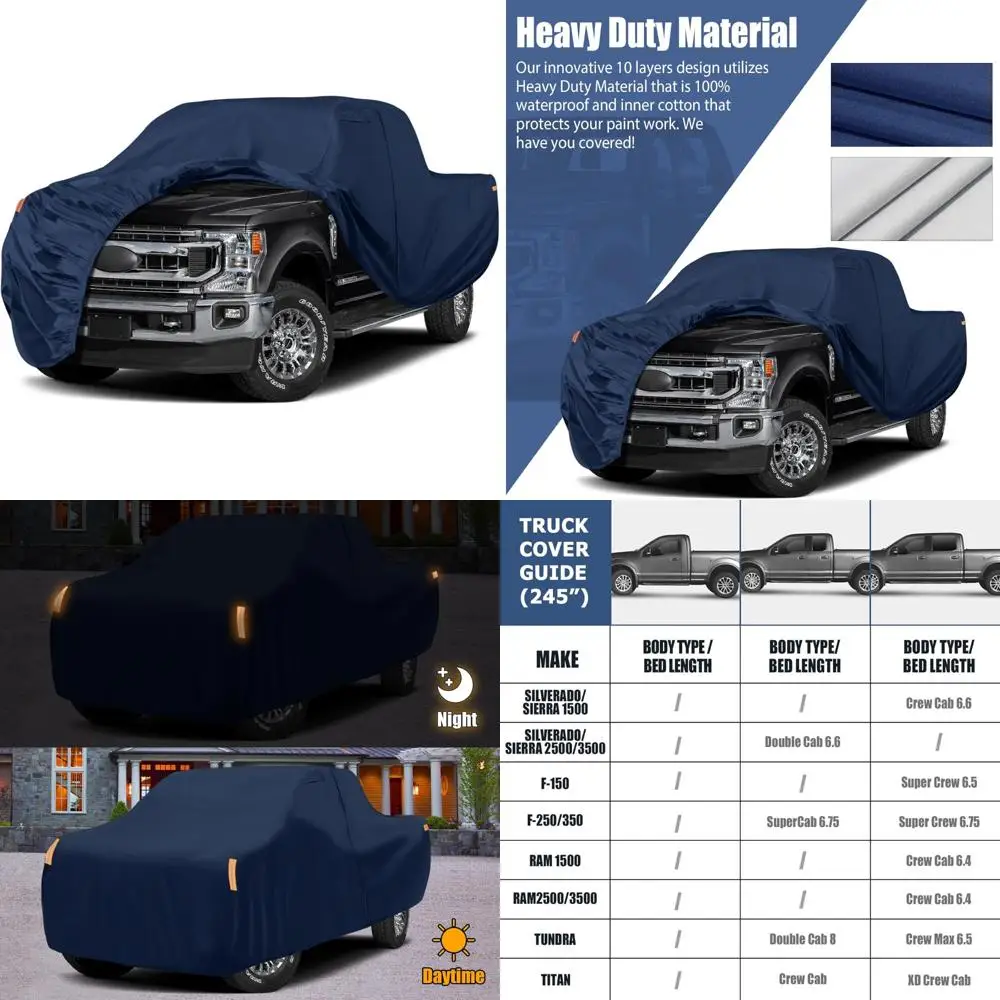 

Heavy-Duty Polyester Truck Cover for Crew Cab 6.5 ft Beds - Waterproof Premium Replacement, Suitable for Various Brands