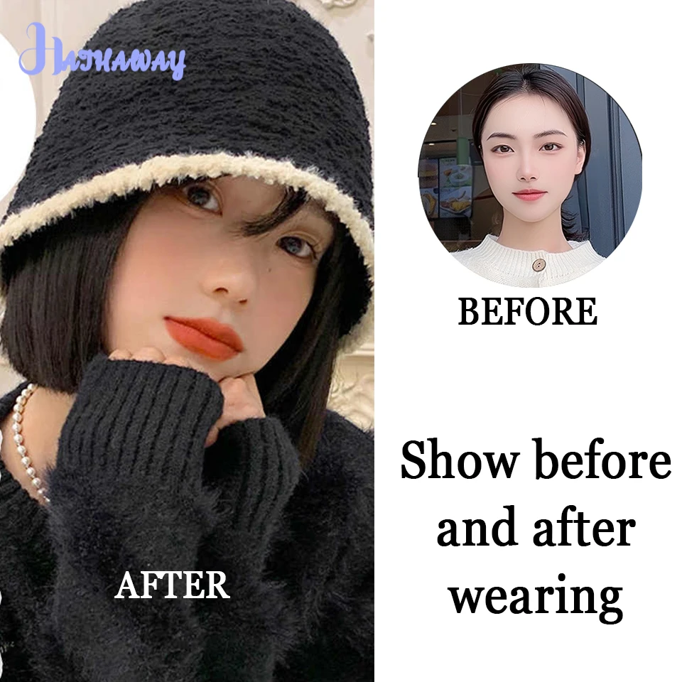 Wig Hat Women's Short Hair Fashion Wool Fisherman's Hat Synthetic Hat Wig Explosions With Hair Natural Full-head Daily Wear