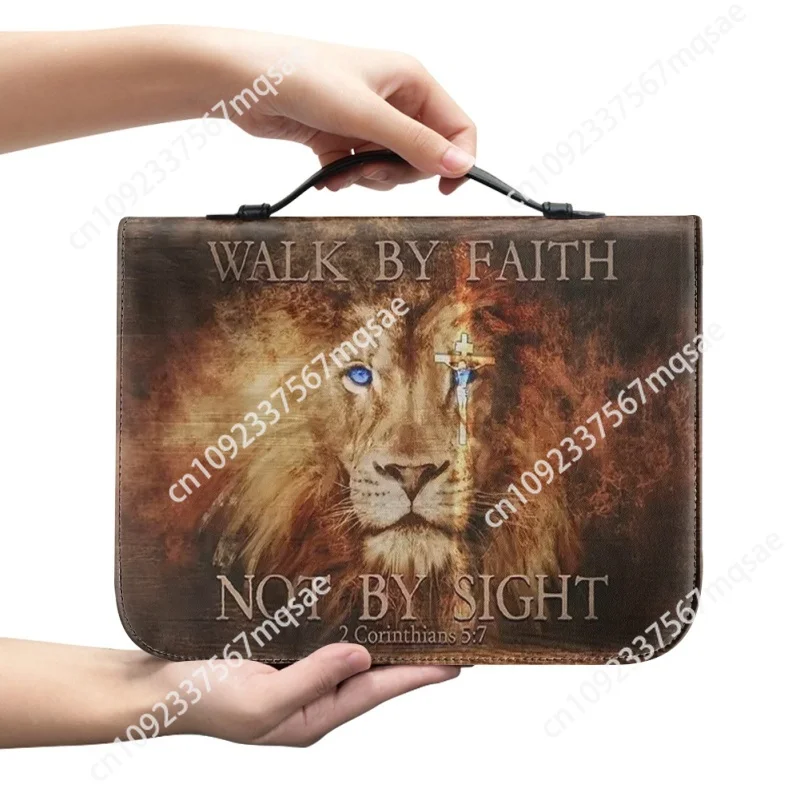 

Walk By Faith Not By Sight Personalized Print Church Bible Cover Case PU Handbags Study Book Holy Storage Boxes For Women Men