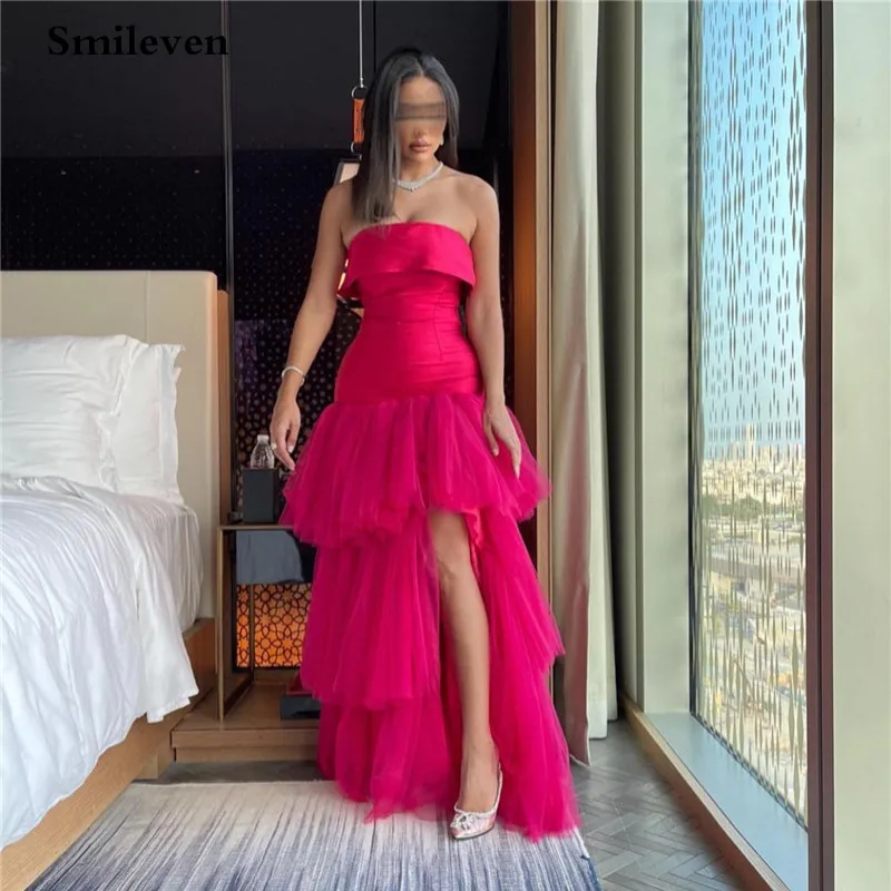 

Smileven Fashion Style Hot Pink A Line Prom Dresses Elegant Strapless Purple Floor Length Evening Party Dress 2023