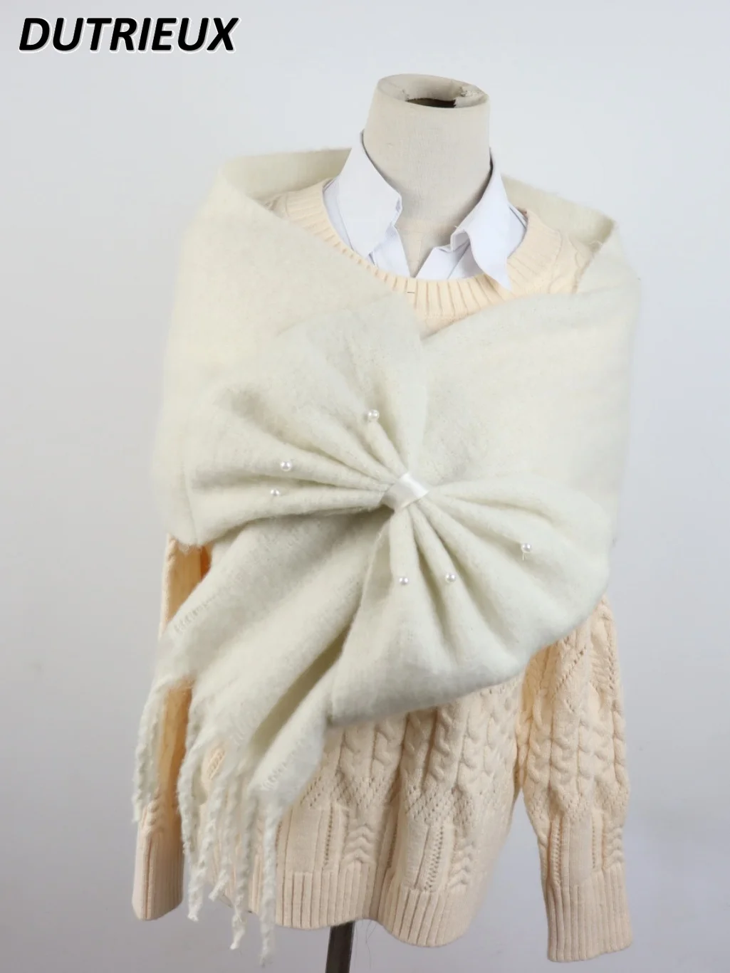 Écharpe Polyvalente Beige avec Nministériels d en Fil pour Fille, Accessoire de Cou, Style Japonais, Chaud, Mignon, Hiver