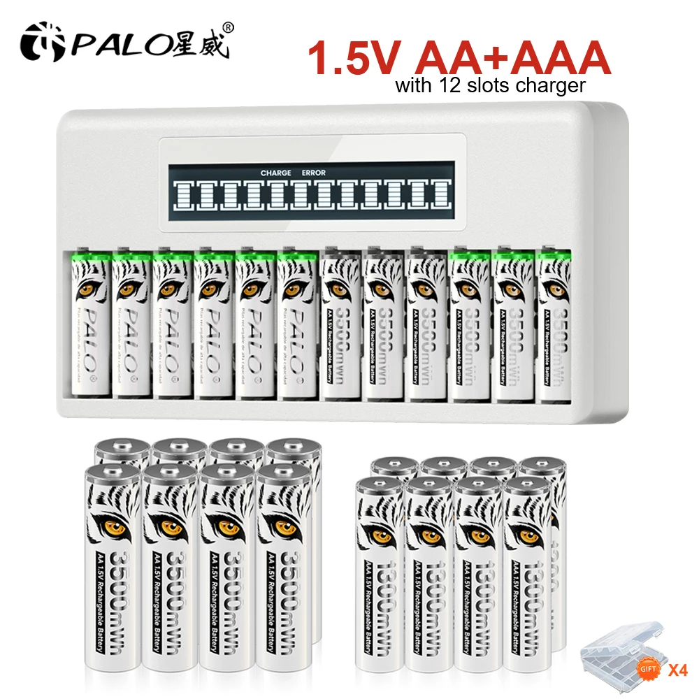 

PALO 1.5V Li-ion AA and AAA Rechargeable Batteries Lithium-ion 3500mWh AA Rechargeable Battery+1300mWh AAA Battery 1.5V LR3 LR6