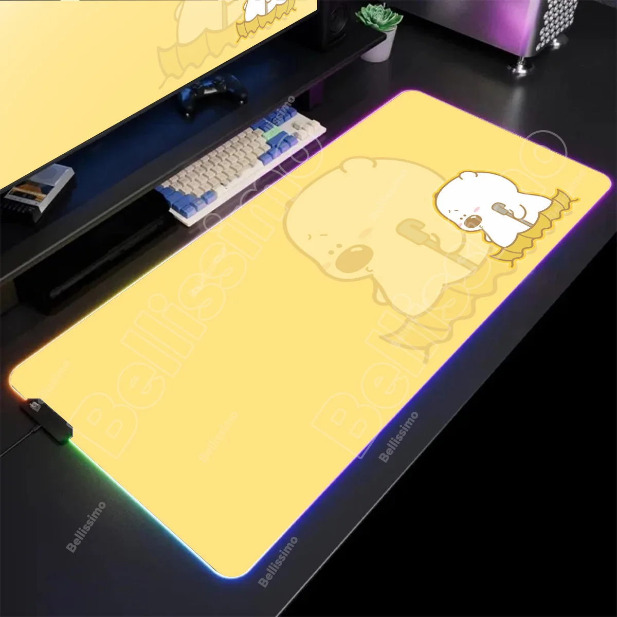 Kolorowa, energiczna podkładka pod mysz RGB z małym misiem, akcesorium do komputera biurowego PC, podkładka pod klawiaturę i mysz dla graczy, podkładki LED pod mysz, gumowa mata na biurko.