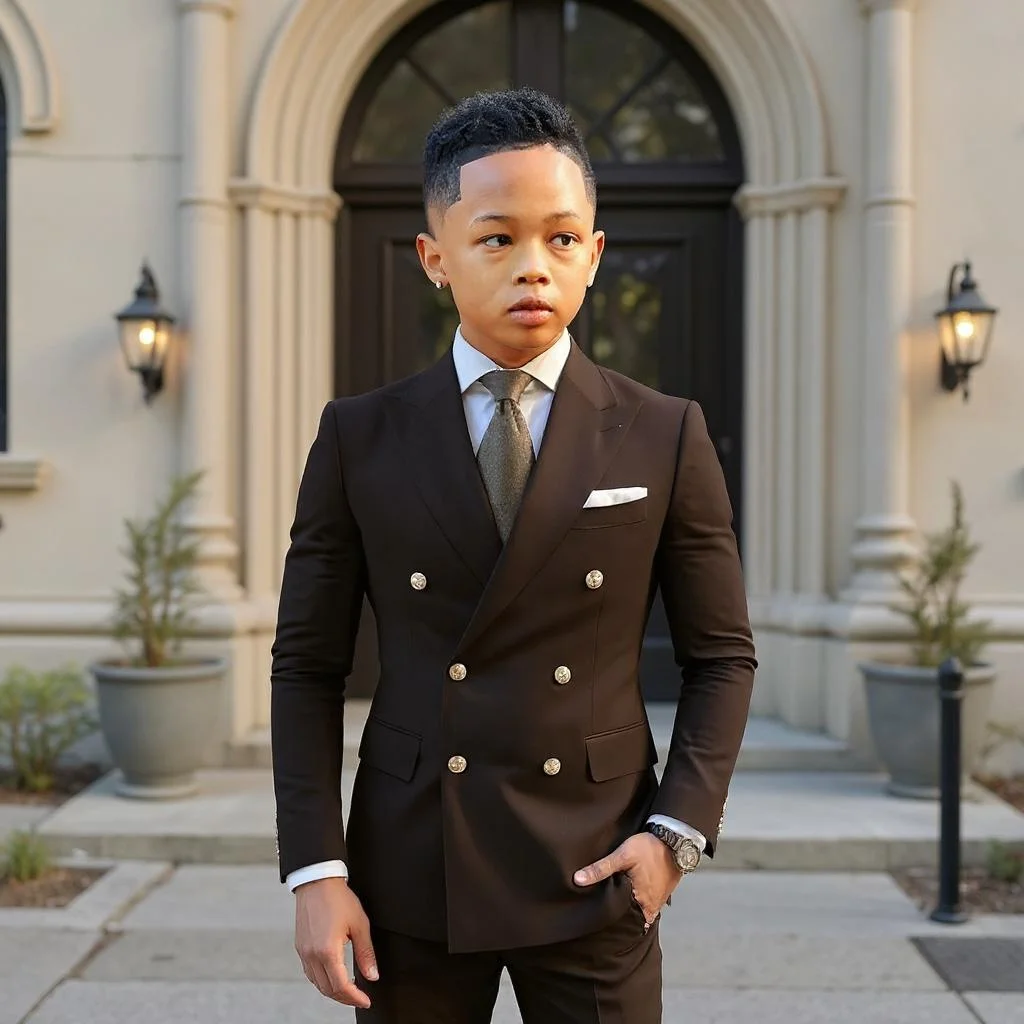 

Double Breasted Boy Suits Formal Wedding Kids Tuxedo Peak Lapel Set Jacket Pants Two Pieces American Fashion Casual Wedding Suit