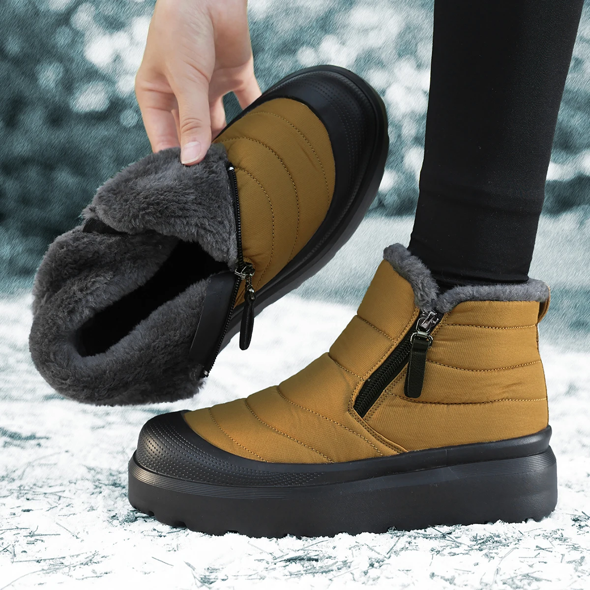 

Women's Ankle Boots Barefoot Thick Soled Shoes Winter Short Boots Warm Lined Zipper Snow Boots Suitable Wearing in Cold Weather