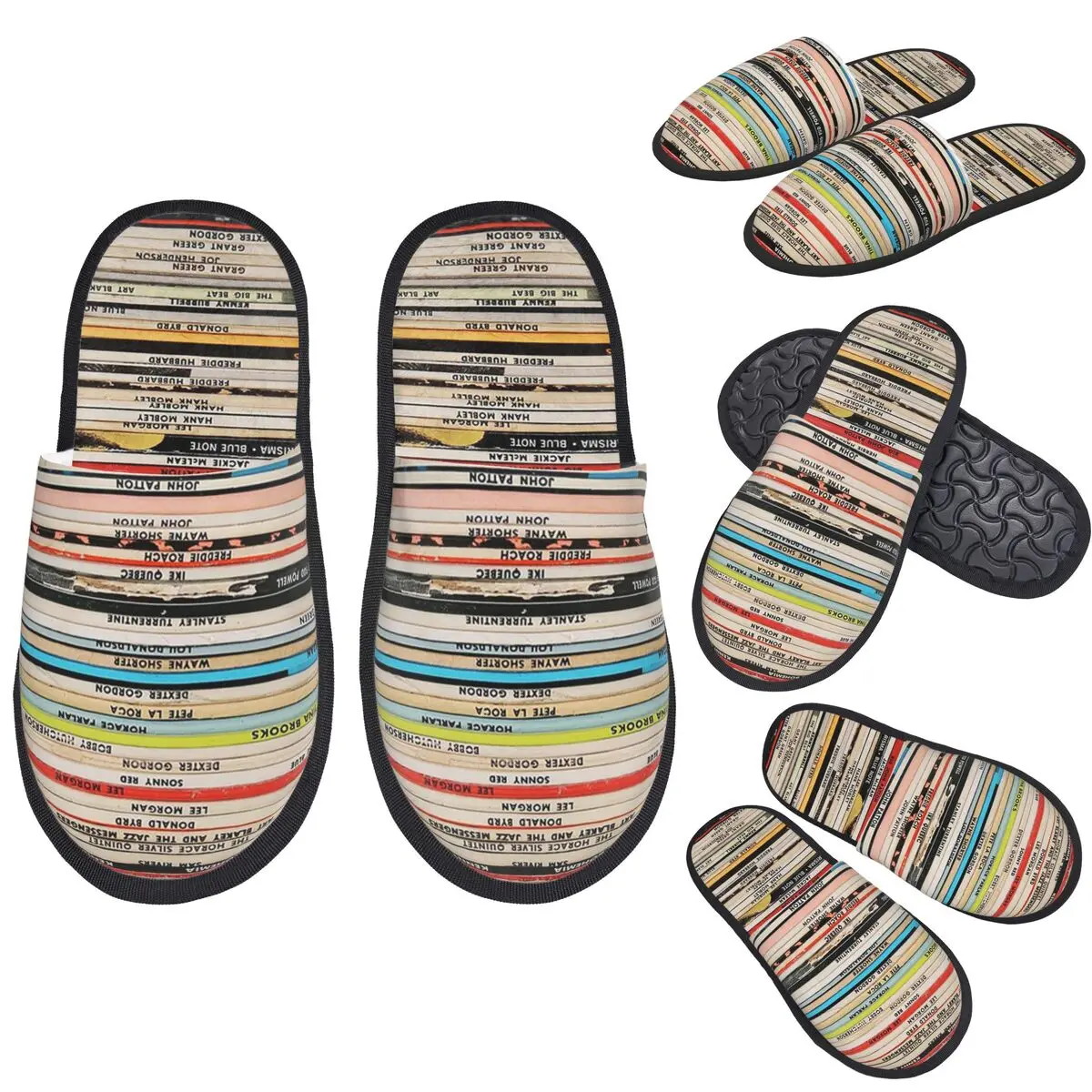 مخصص الأزرق ملاحظة الفينيل سجلات النعال رغوة الذاكرة الدافئة لينة النساء منزل النعال غرفة نوم أحذية رقيق #1