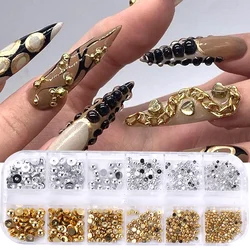 12 griglie oro argento perle perline ciondoli per unghie mezzo tondo Flatback palla gioielli in metallo semicerchio accessori fai da te decorazione artigianale