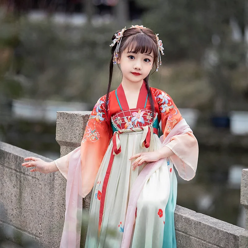 ชุดกระโปรง Hanfu สไตล์จีนชุดชุดจีนชุดเด็กชุดเจ้าหญิงชุดจีนชุดขึ้นเวที