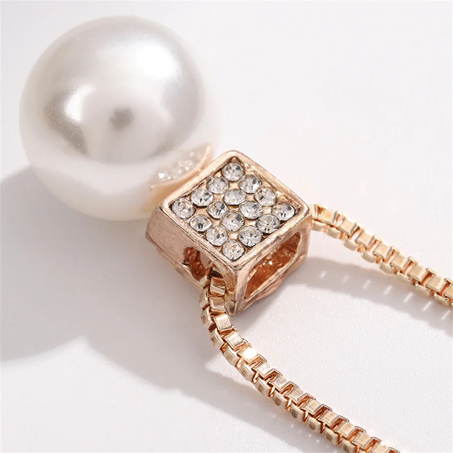 3pcs Set New Arrival Fashion Geometric Square Zircon Pearl Necklace Stud Earring for Women Luxury Wedding Bride Jewelry Set Gift image 4