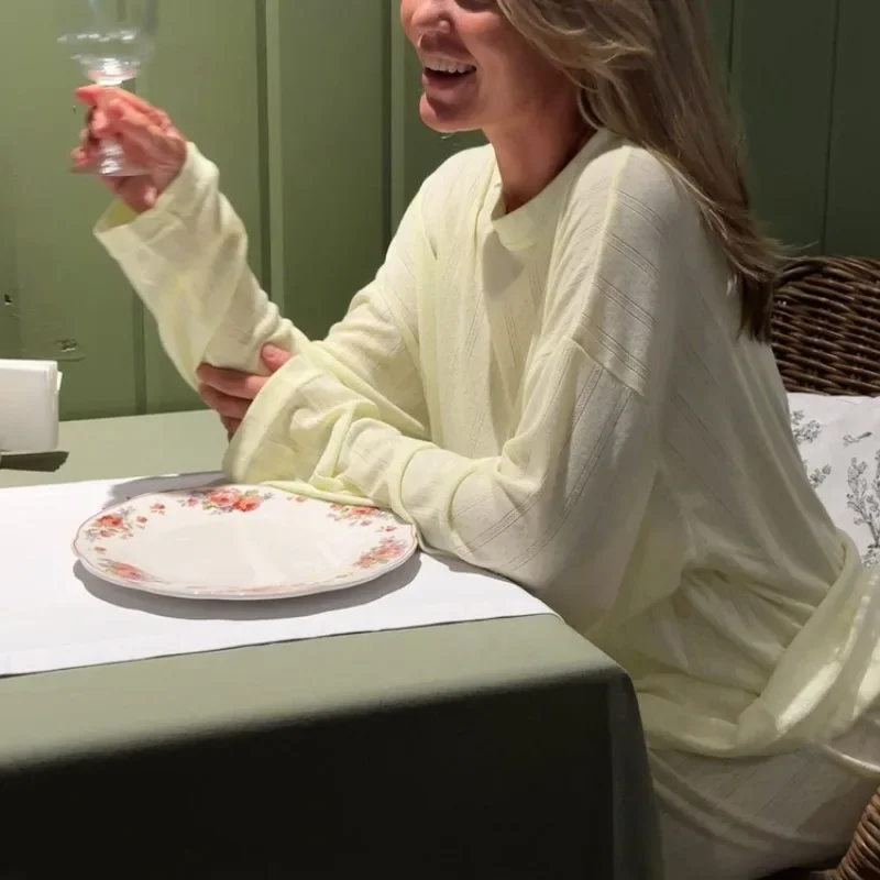 Elegant Comfortable Long Sleeve Shirt Wide Leg Pants Set Homewear Loungewear Nightwear 2025 Women Loose Two Piece Pajamas Set