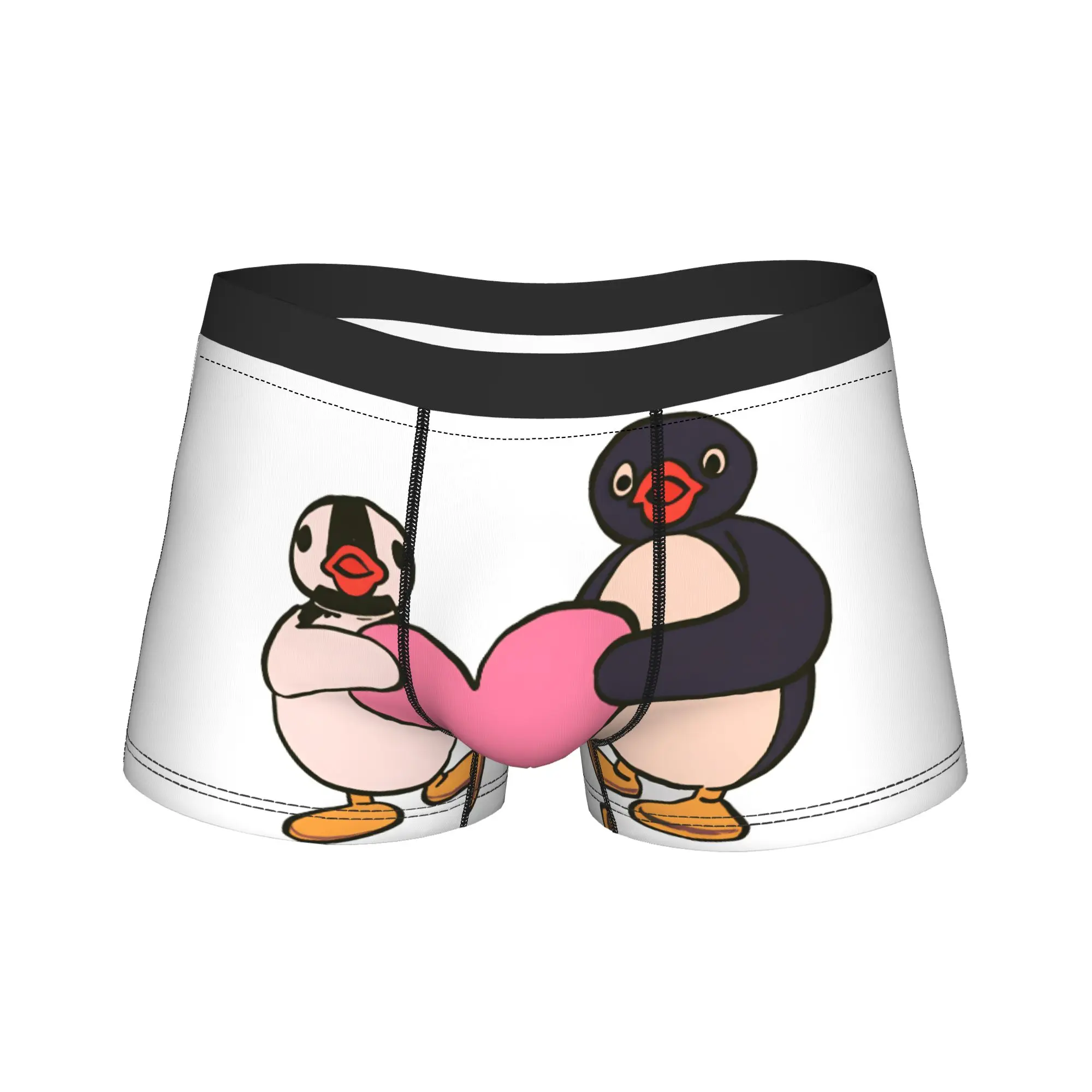 

cute pingu and pinga penguin holding heart Underwear Male Shorts Briefs Novelty Boxer Shorts Hot Sale Print Plus Size Panties