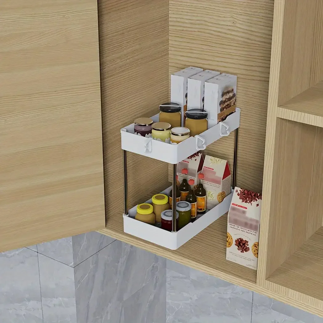 3Pcs/Set Under Sink Organizer 2-Tier Storage Rack Kitchen Cabinet Shelf Bathroom Vanity Countertop Container Space Saver Cleaning Supplies Holder Small Medium Large Multipurpose Pantry Shelving Home Organization view 6