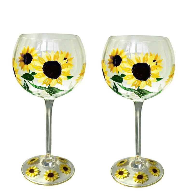 Creative Hand Painted Sunflowers Wine Glasses High Quality Glass Cup Home Wedding Party Barware Drinkware Gifts