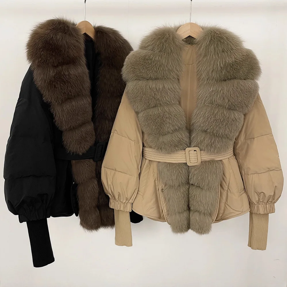 เสื้อโค้ทขนเป็ดคอปกขนจิ้งจอกแท้ ดีไซน์หรูหรา ทรงหลวม สไตล์ลำลอง อเนกประสงค์ หนา อุ่น สำหรับผู้หญิง ฤดูหนาว