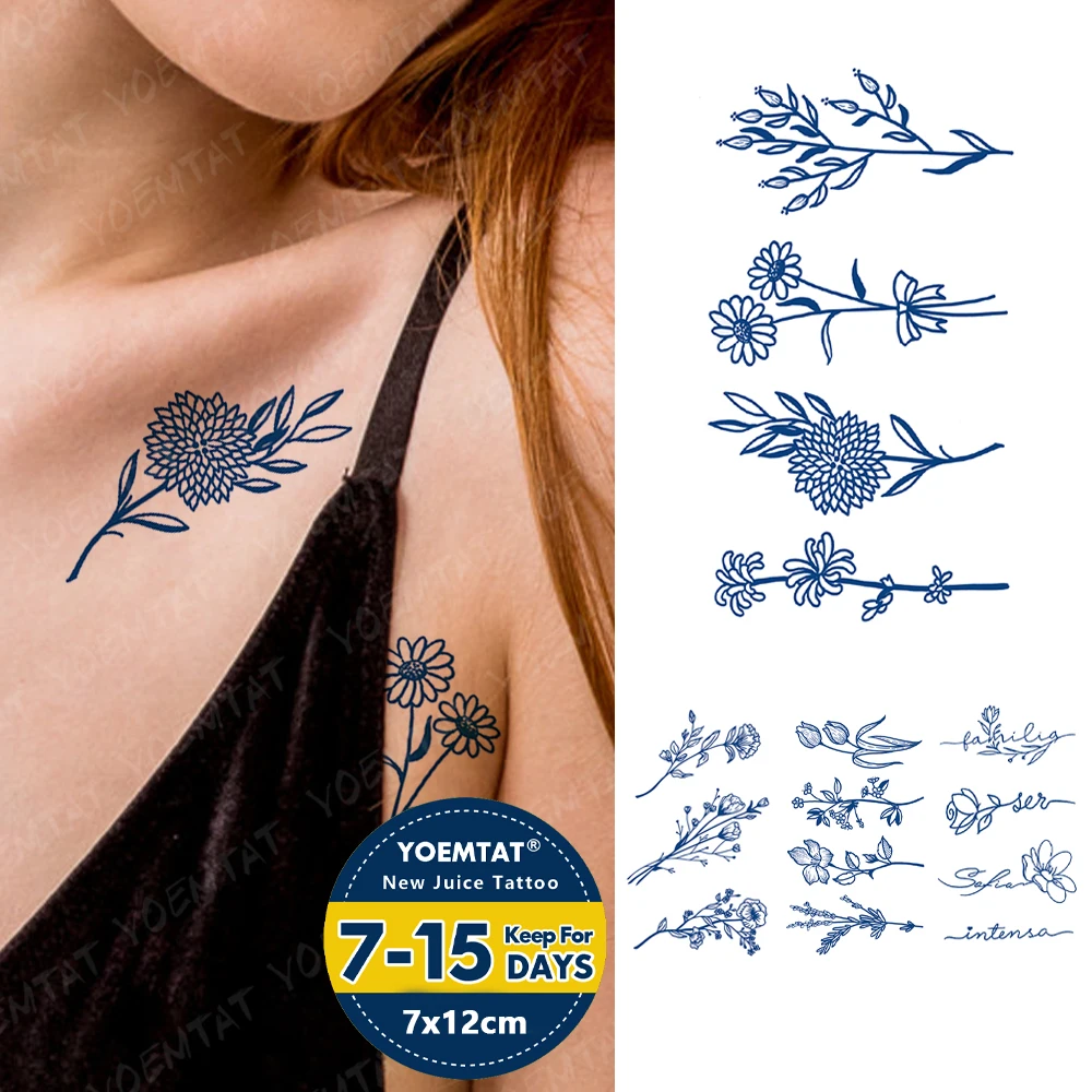 Sunflower Juice Ink Lasting Waterproof Temporary Tattoo Sticker Small Line  Flower Branch Fake Tatto Body Art Women Men Arm Hand