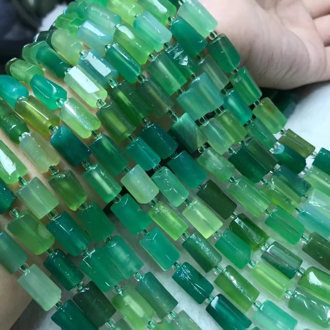 green persian gate stone pillar faceted 7*10mm for DIY jewelry making  38cm