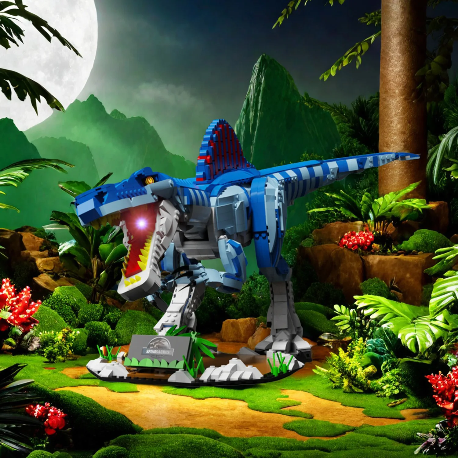 2086PCS Dinosaur Building Blocks Toys Model Blue Spine Dragon Assemble Puzzle Bricks Toy Sets For Kid Desktop Ornament Gifts