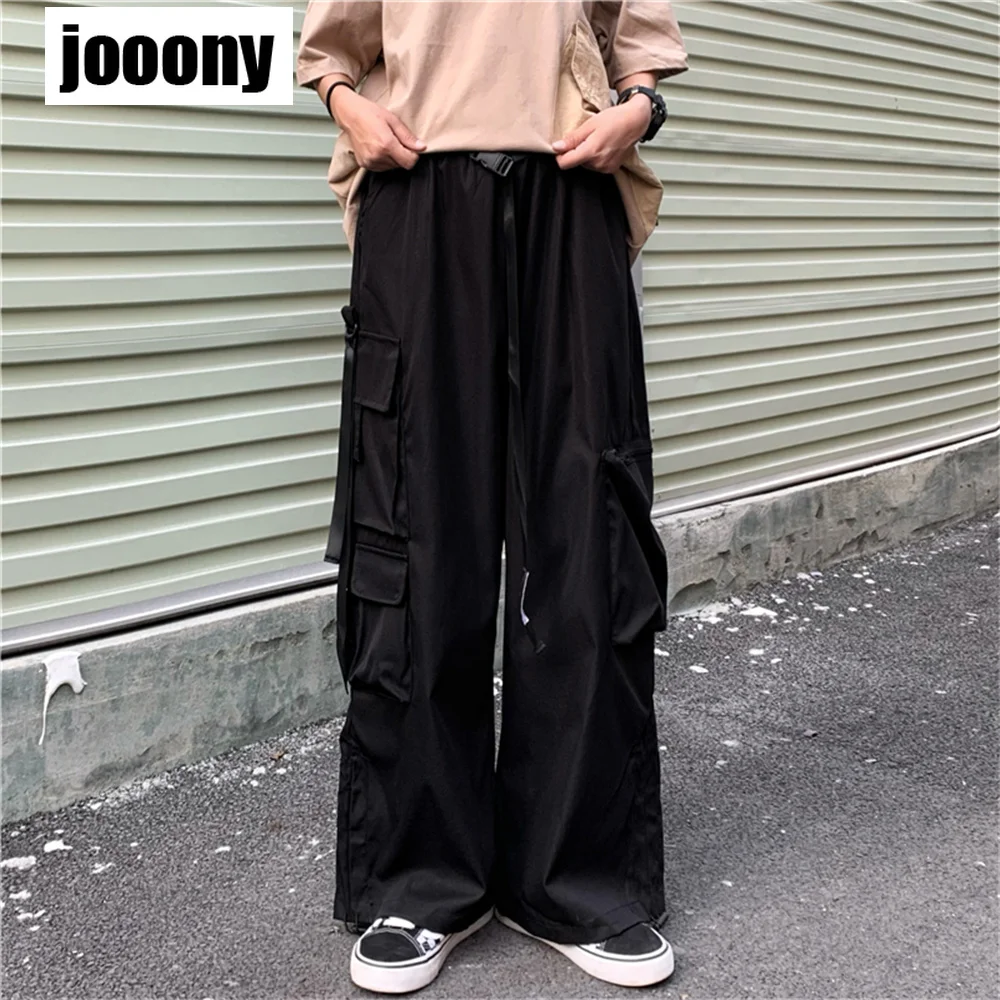 Men's Military Green Overalls Elastic Waist Trousers Men's Straight Loose New Versatile Multi-Pocket Wide-Leg Black Casual Pants